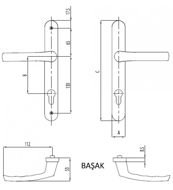 Натисний гарнітур Başak 26/92/215 з пружиною Антрацид 7016 OVAL